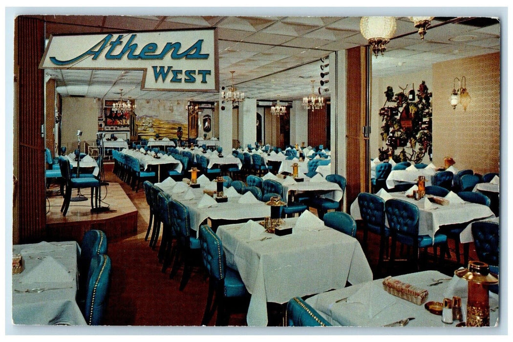 1960 Interior Athens West Restaurant Portland Oregon OR Vintage Antique Postcard