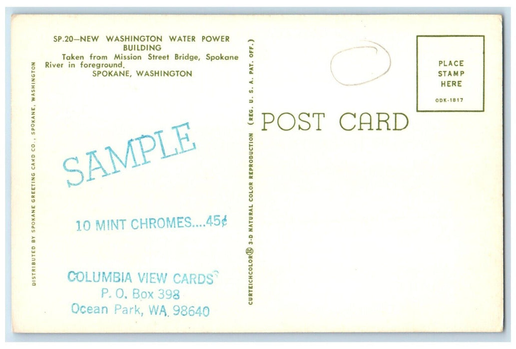 c1960 New Washington Water Power Building Bridge Spokane Washington WA Postcard