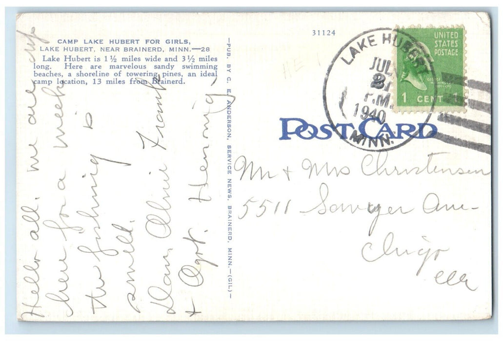 1940 Scenic View Camp Lake Hubert Girls Brainerd Minnesota MN Vintage Postcard
