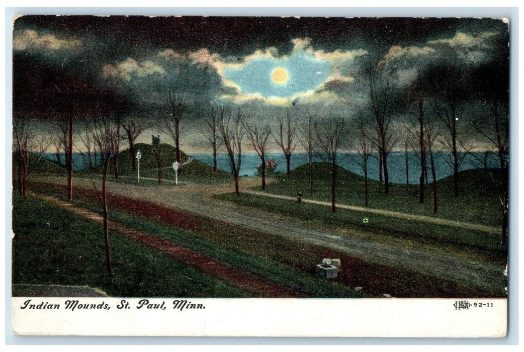 1909 Scenic View Moonlight Indian Mounds Night Scene St Paul Minnesota Postcard