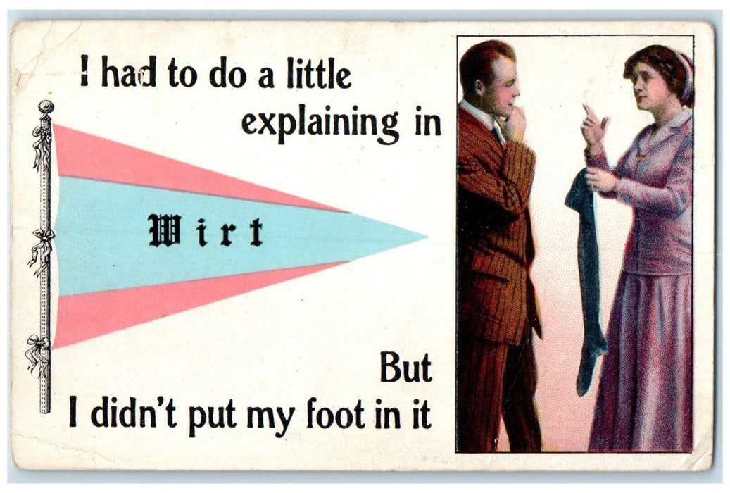 1914 I Had To Do Little Explaining Wirt Minnesota MN Pennant Vintage Postcard