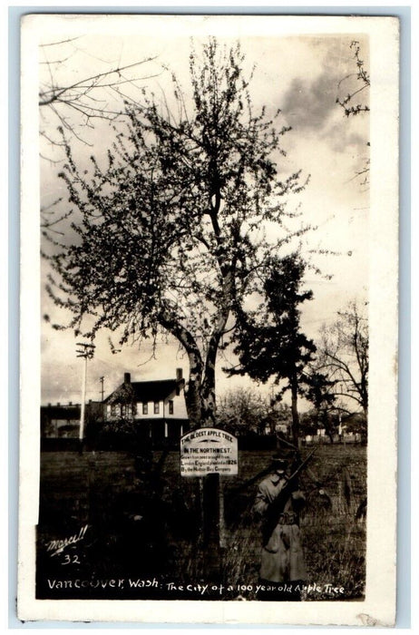 c1918 100 Year Old Apple Tree Guards Marcell Vancouver WA RPPC Photo Postcard