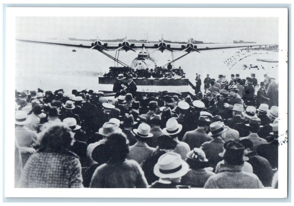 c1935 Pre-Departure Ceremonies Pan Am China Clipper Alameda California Postcard