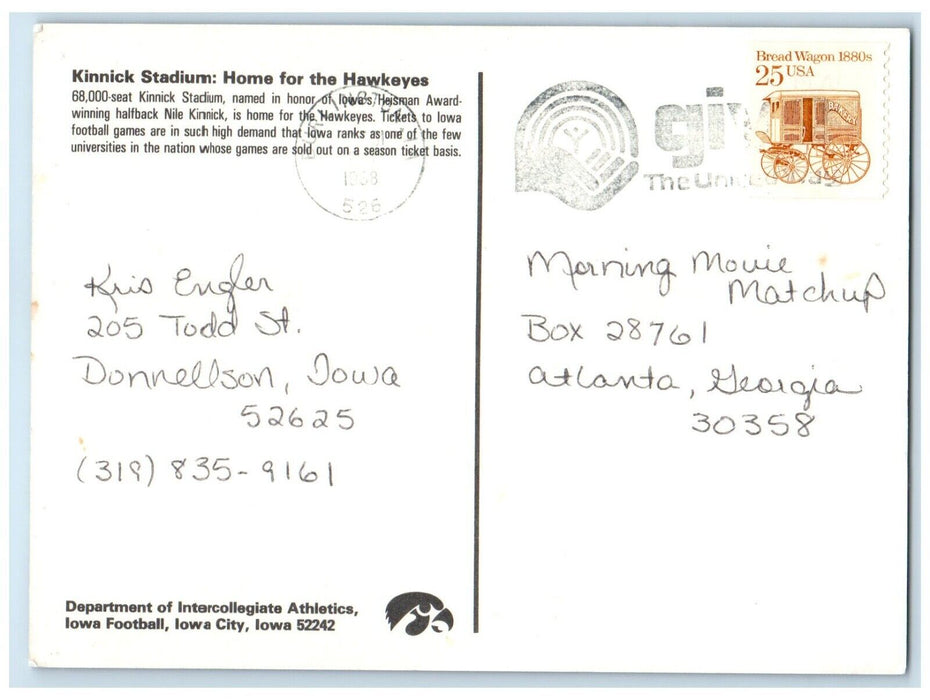 1988 Aerial View Kinnick Stadium Home Hawkeyes Football Iowa City Iowa Postcard