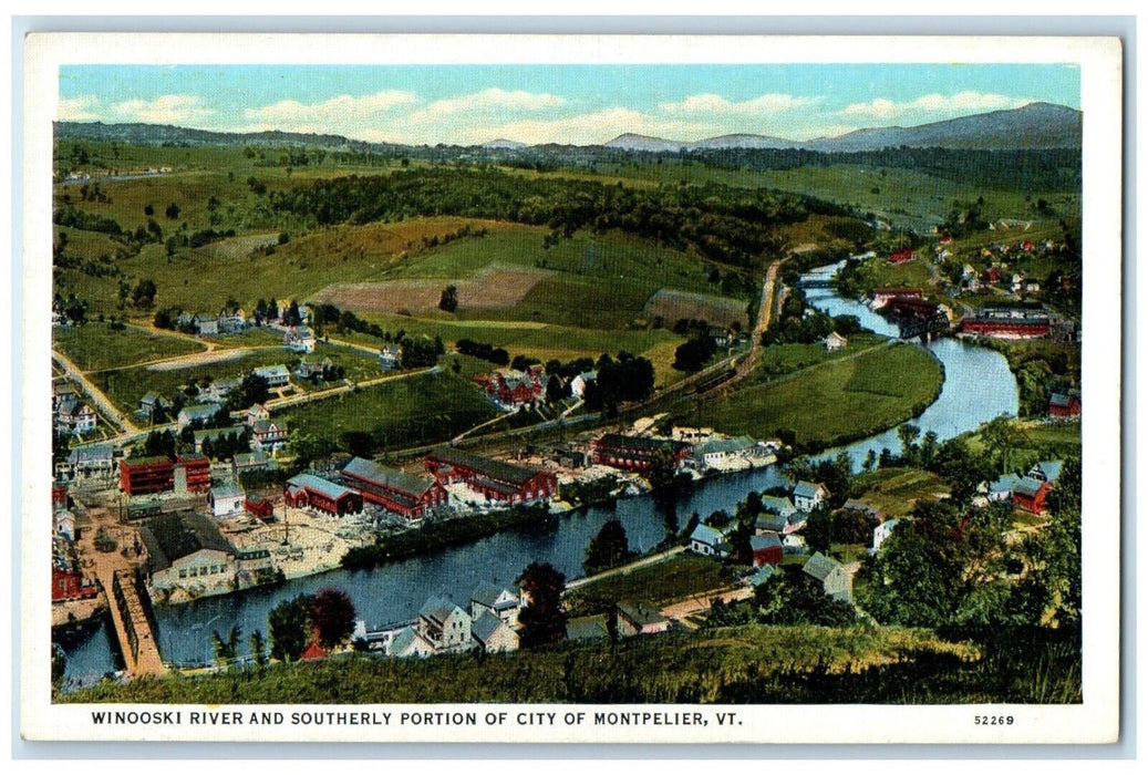 c1940 Winooski River Southerly Portion City Montpelier Vermont Vintage Postcard