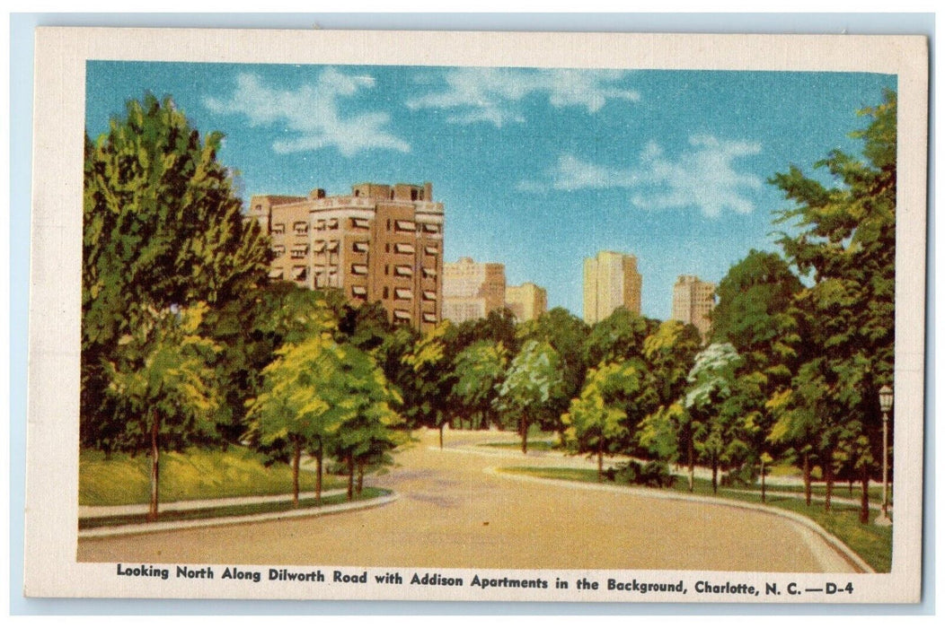 c1940 Looking North Along Dilworth Addison Charlotte North Carolina NC Postcard