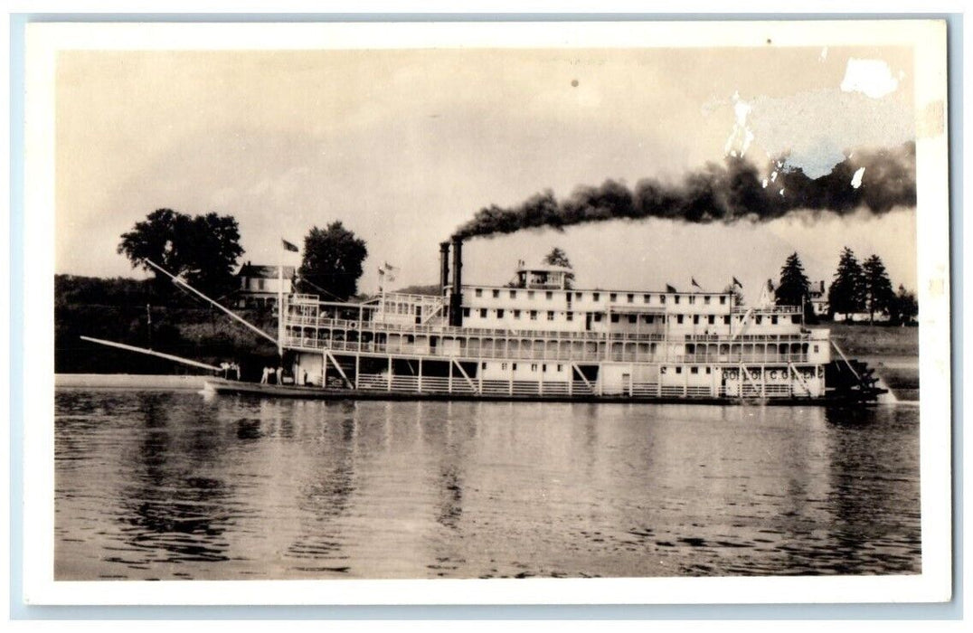 c1940's Gordon C. Green Paddle Boat Steamer Ship View RPPC Photo Postcard