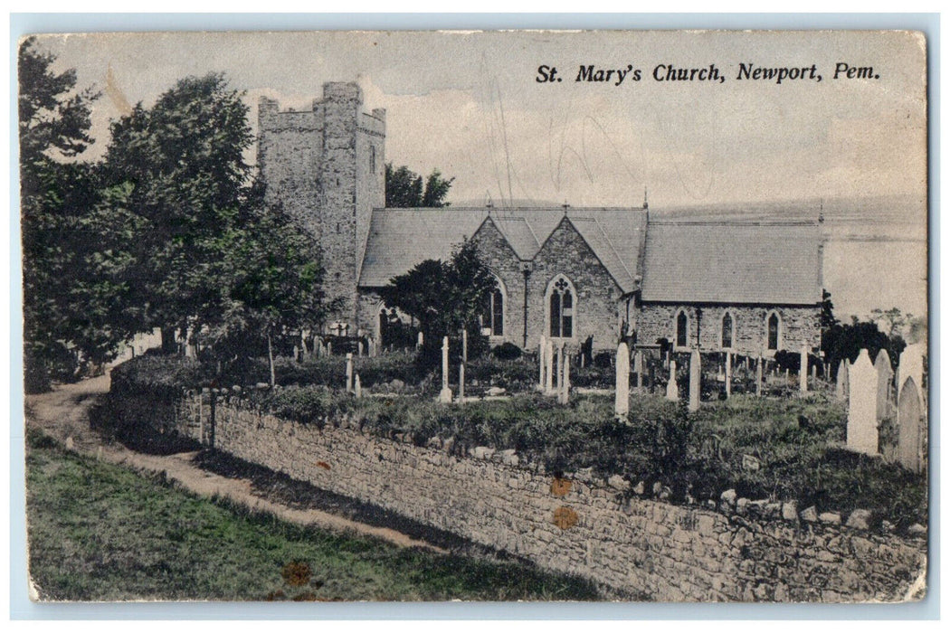 1906 View of St. Mary's Church Newport Pem Wales Posted Antique Postcard