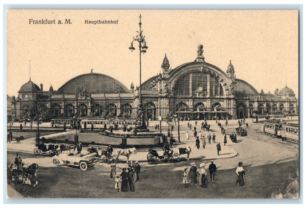 c1910 Central Station Frankfurt Germany Trolley Car Antique Postcard