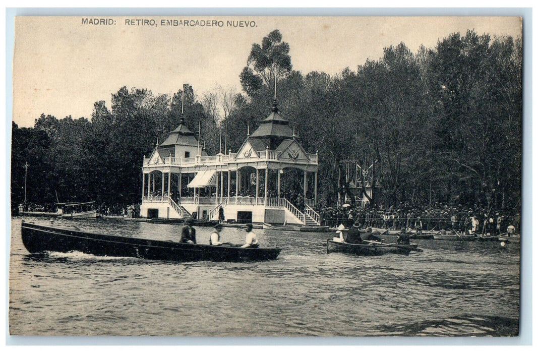 c1910 Retiro Embarcadero Nuevo Madrid Spain Boat Scene Antique Postcard