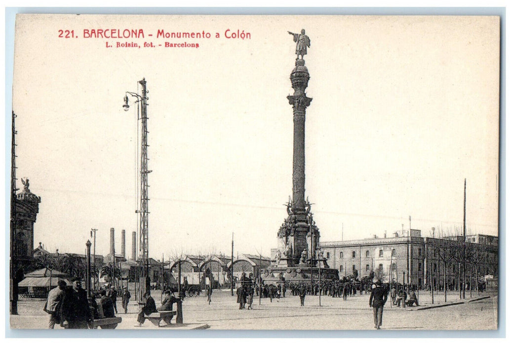 c1910 View of Monumento a Colon Barcelona Spain Unposted Antique Postcard