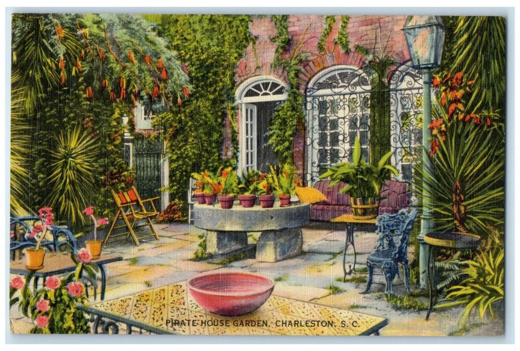 c1940 Pirate House Garden Exterior Charleston South Carolina SC Vintage Postcard