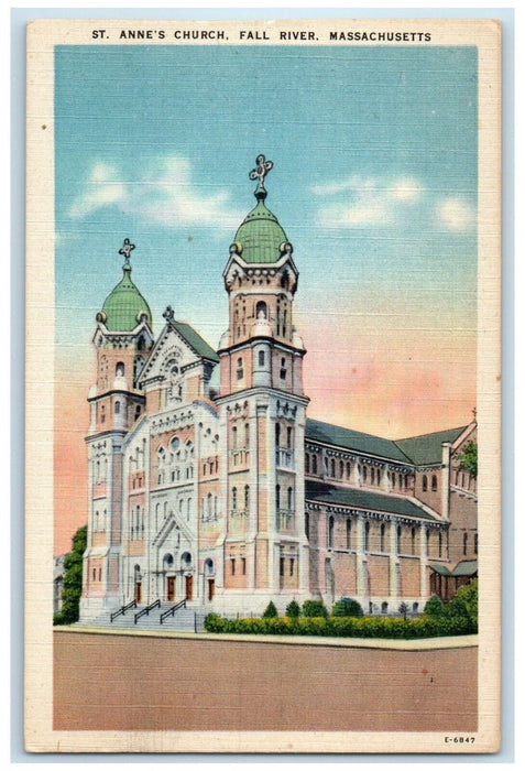 1940 Exterior View St Anne Church Building Fall River Massachusetts MA Postcard