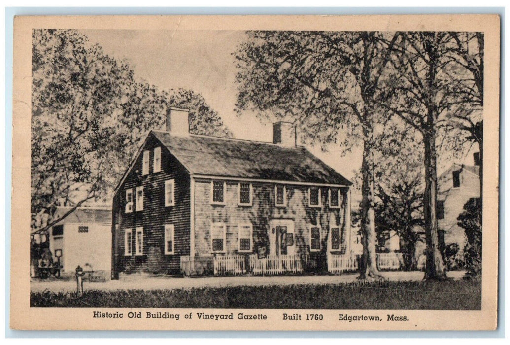 1954 Historic Old Building Vineyard Gazette Edgartown Massachusetts MA Postcard