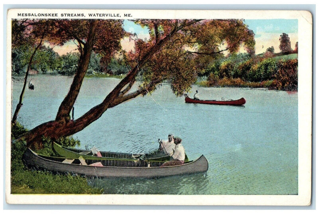 c1930 Messalonskee Streams Canoe Boat Waterville Maine Vintage Antique Postcard