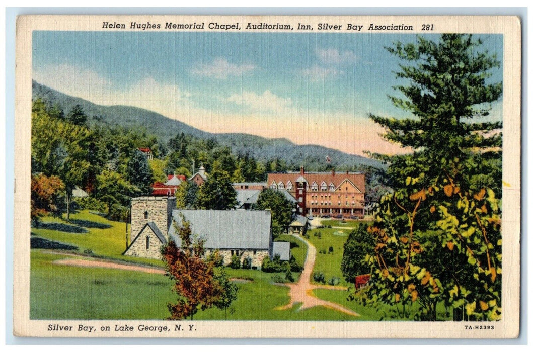 1951 Helen Hughes Memorial Chapel Auditorium Inn Silver Bay Lake George Postcard