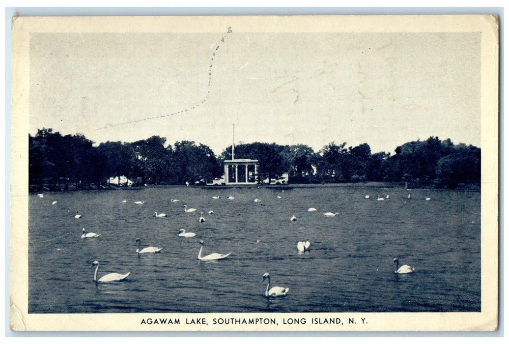 1940 Agawam Lake Southampton Swan Long Island New York Vintage Antique Postcard