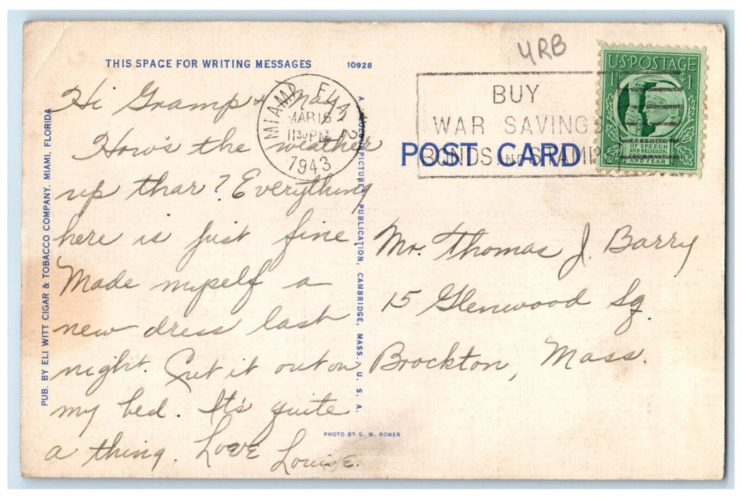 1943 St Patrick Roman Catholic Church Shrine Miami Beach Florida Posted Postcard