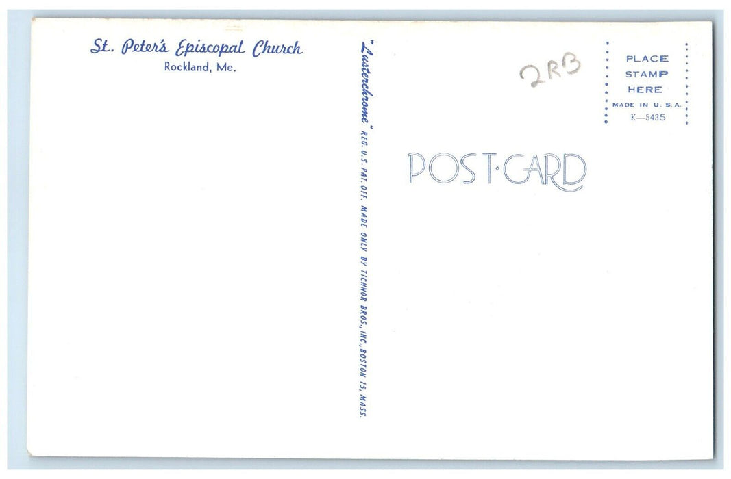 c1960 Front View St Peter Episcopal Church Rockland Maine ME Unposted Postcard