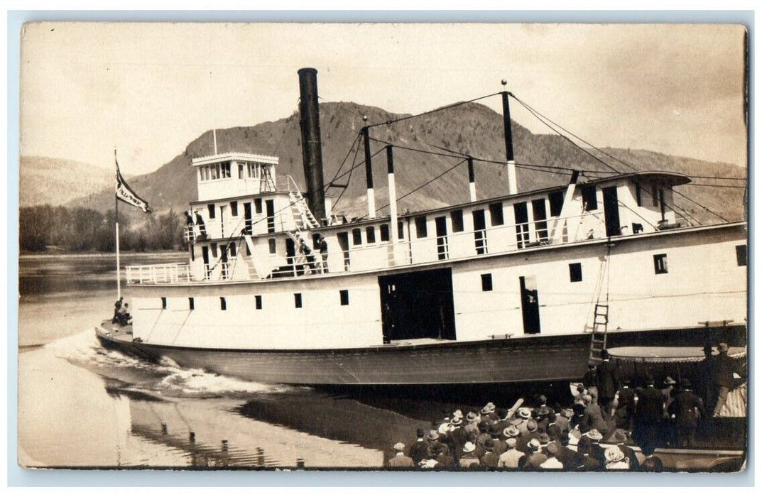 1912 Launching SS Distributor Steam Ship Kamloops BC Canada RPPC Photo Postcard