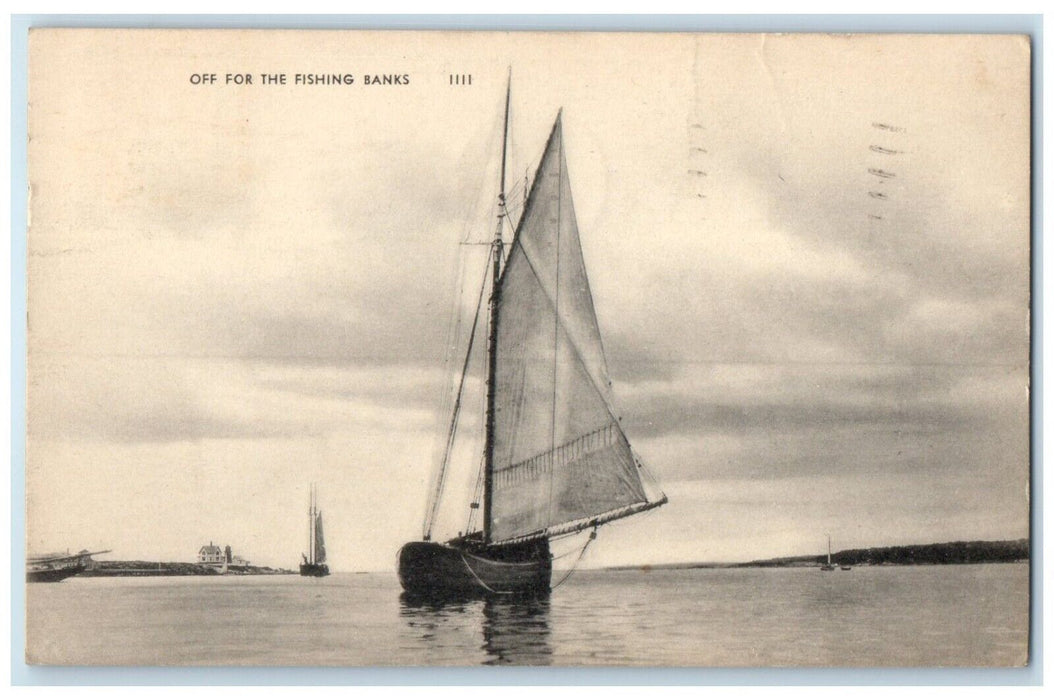 1943 Sail Boat Off Fishing Banks Damariscotta Maine Me Vintage Antique Postcard