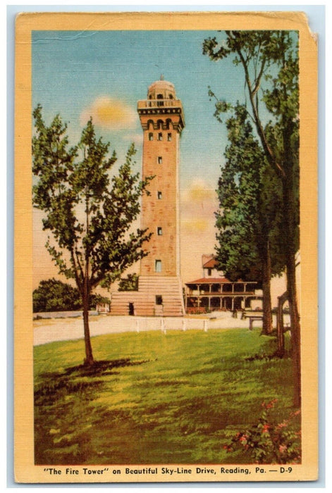 1946 Exterior View Fire Tower Sky-Line Drive Reading Pennsylvania PA Postcard