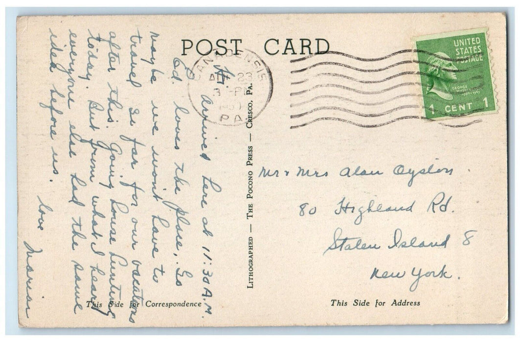 1950 Exterior View Glenmere Hotel Poconos Canadensis Pennsylvania PA Postcard