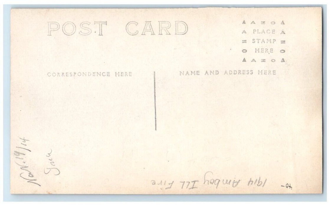1914 Home Residence Fire Disaster Crowd View Amboy IL RPPC Photo Postcard