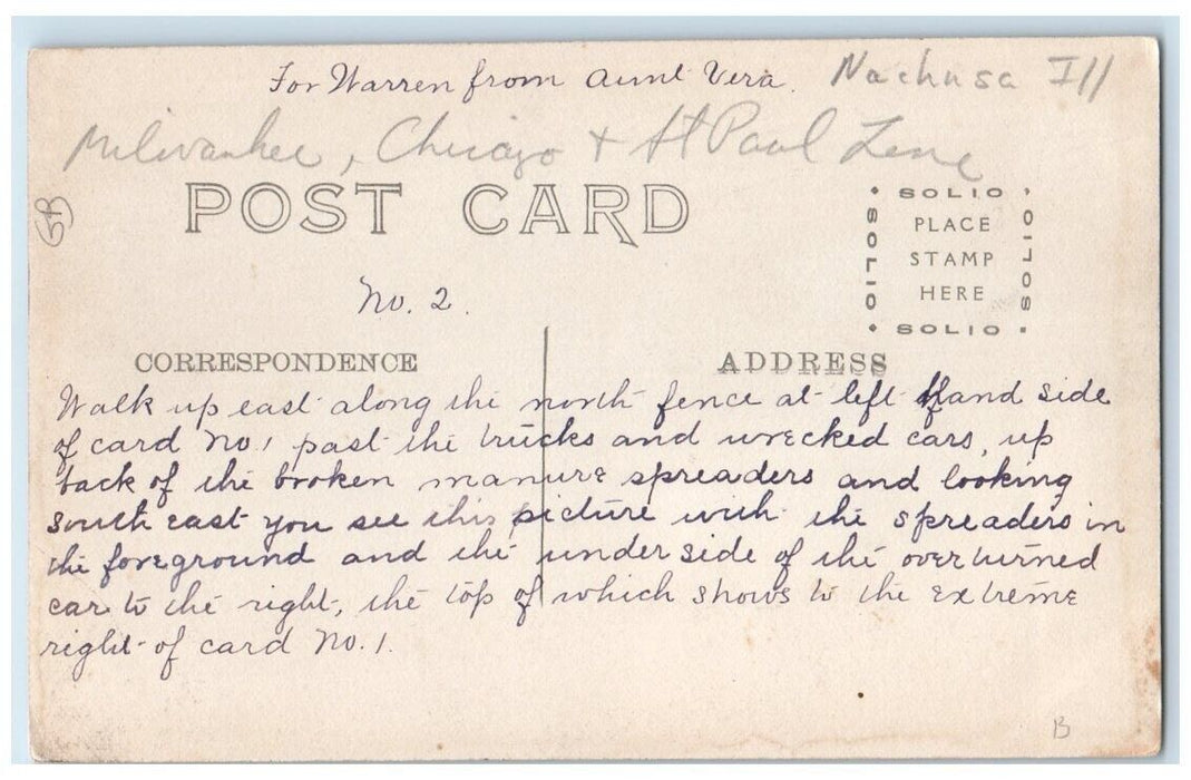 c1910's Locomotive Wreck Disaster Crane CMStP&P Nachusa IL RPPC Photo Postcard