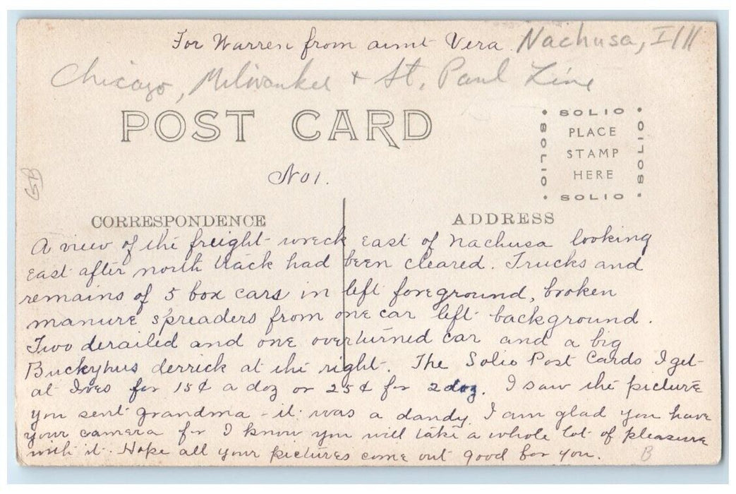 c1910's Locomotive Train Wreck Disaster CMStP&P Nachusa IL RPPC Photo Postcard