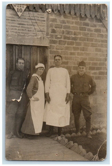 c1918 WWI Hospital Ward 10 Doctor Nurse Soldiers France RPPC Photo Postcard