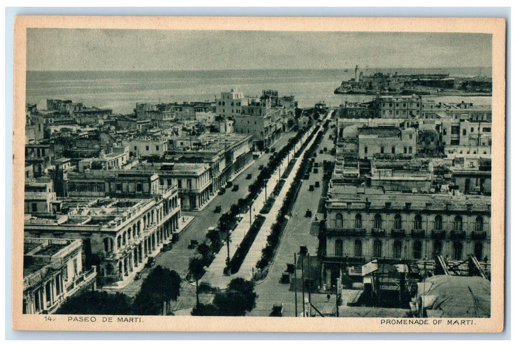 c1940's View of Promenade of Marti Havana Cuba Unposted Vintage Postcard