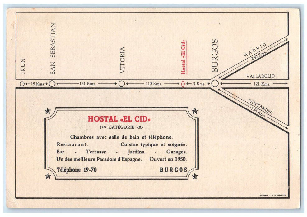 c1940's Hostal "El Cid" Burgos One of the Best Paradors in Spain Postcard