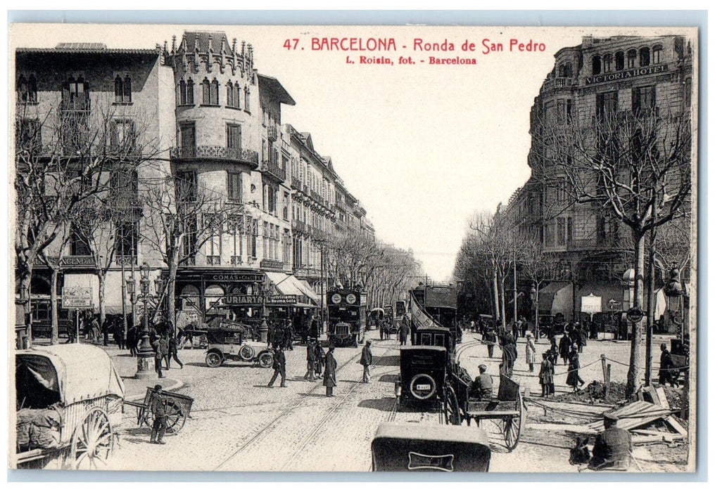 c1910 View of Ronda De San Pedro Barcelona Spain Antique Unposted Postcard