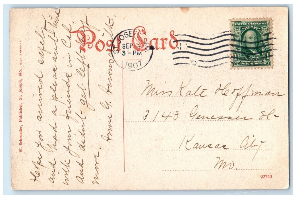 1907 Lover's Lane Trees Street Road St. Joseph Missouri Vintage Antique Postcard