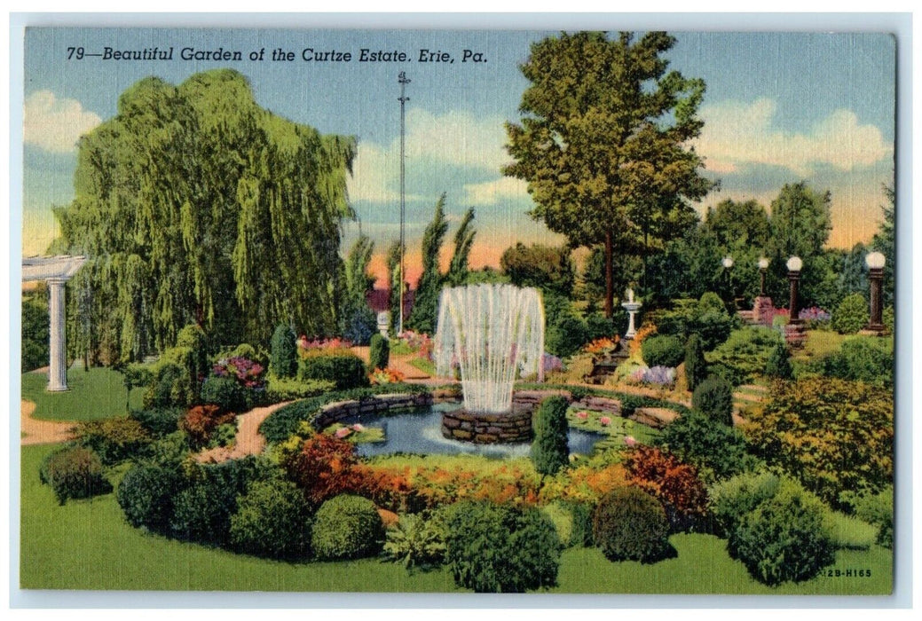 1949 Beautiful Garden Curtze Estate Fountain Erie Pennsylvania Vintage Postcard