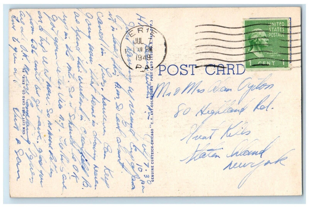 1949 Beautiful Garden Curtze Estate Fountain Erie Pennsylvania Vintage Postcard