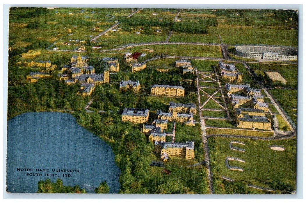 1949 Birds Eye View Notre Dame University South Bend Indiana IN Vintage Postcard