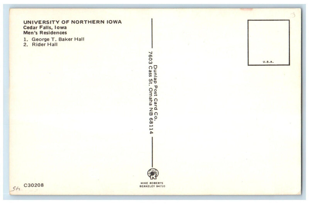 c1960 University Northern Iowa Residence Rider Hall Cedar Falls Iowa IA Postcard