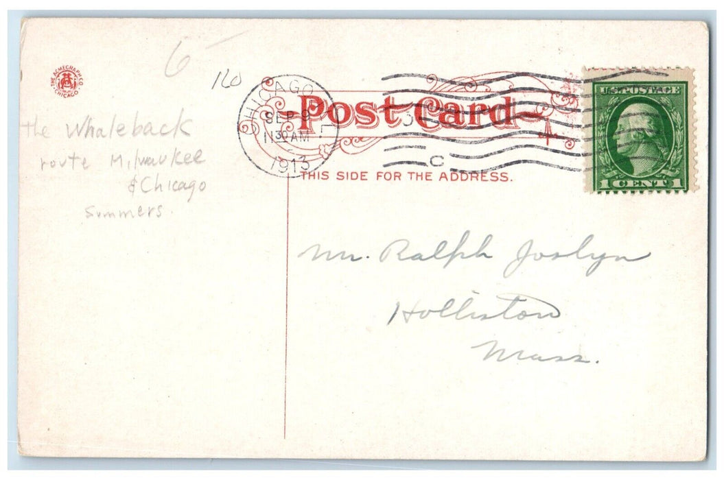 1913 Excursion Steamer Christopher Columbus Chicago Illinois IL Vintage Postcard