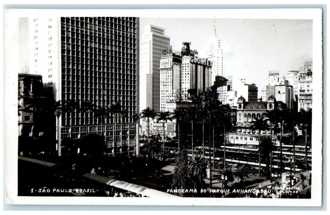 c1950's Panorama of Anhangabau Park Sao Paulo Brazil Posted RPPC Photo Postcard