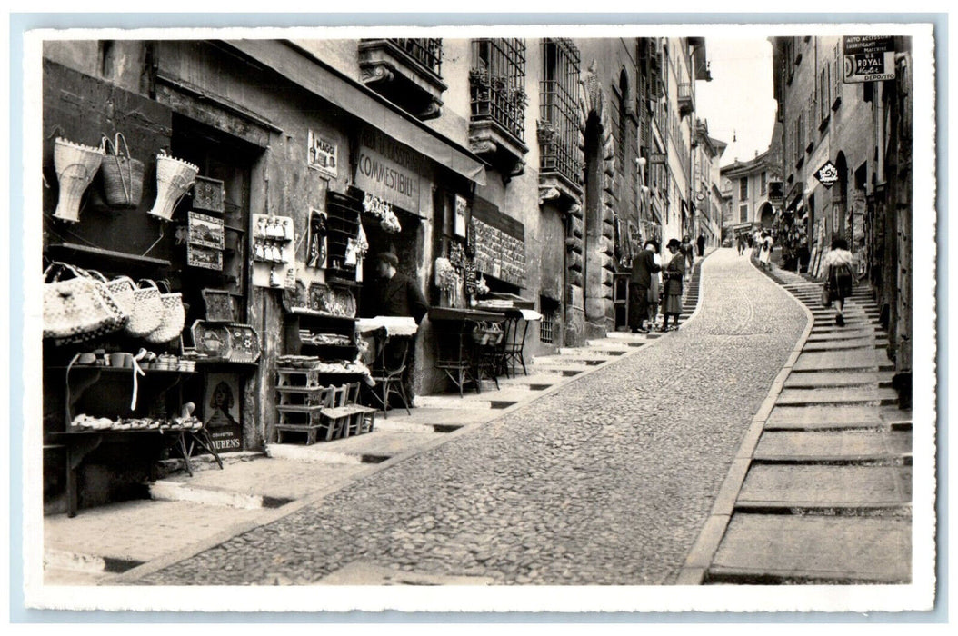 c1950's Incline Steps Lugano Via Cattedrale Switzerland RPPC Photo Postcard