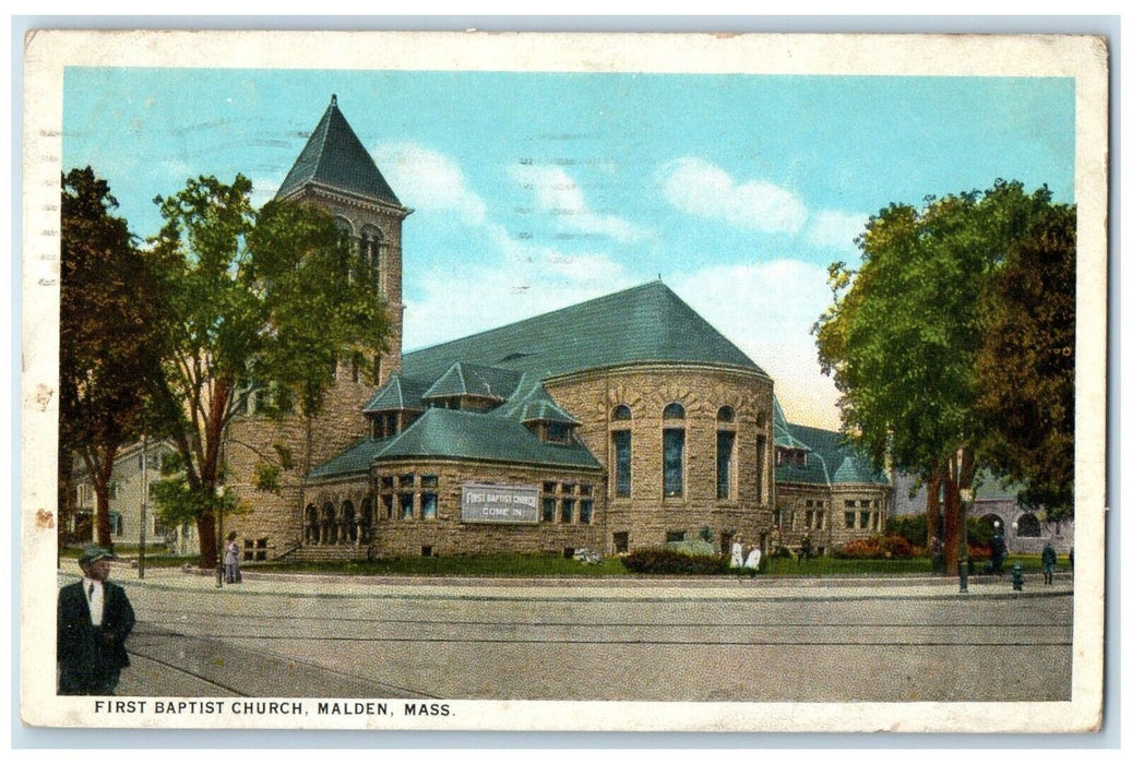 1926 First Baptist Church Chapel Exterior Building Malden Massachusetts Postcard