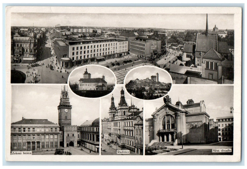 1941 Green Gate City Hall Pardubice Czech Republic Multiview RPPC Photo Postcard