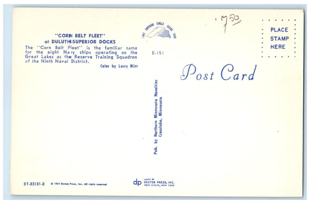 c1960 Corn Belt Fleet Duluth-Superior Docks Navy Ship Reserve Training Postcard