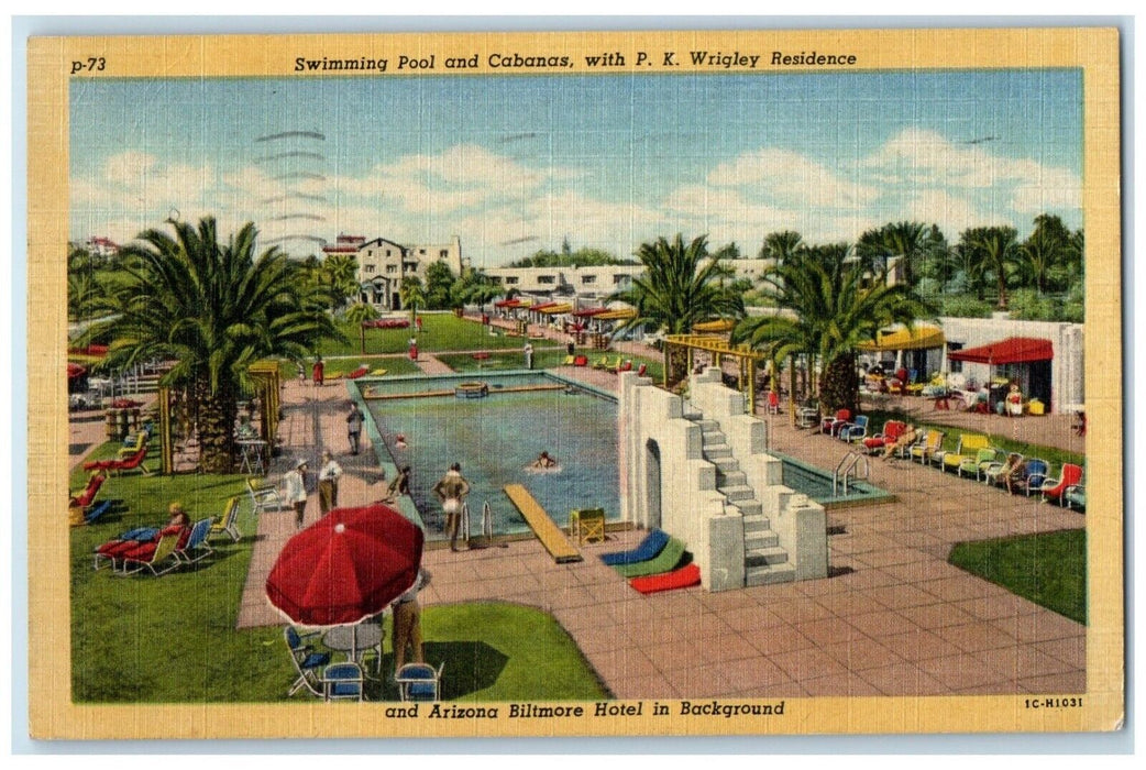 1953 Swimming Pool Cabanas P. K. Wrigley Residence Arizona Biltmore AZ Postcard