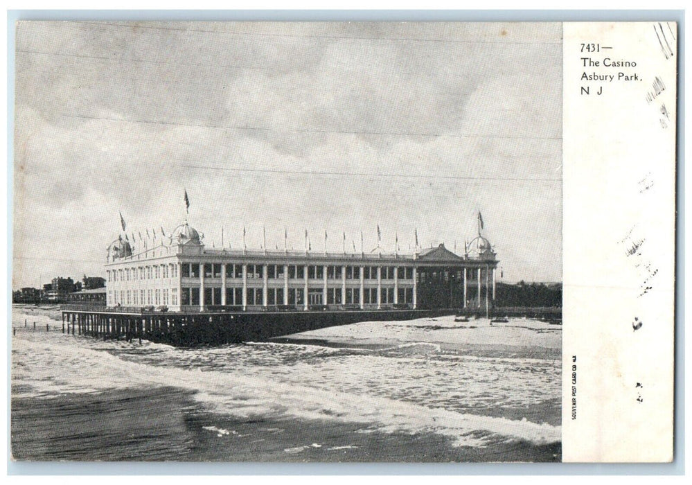 c1905 Exterior View Casino Building Lake Asbury Park New Jersey Vintage Postcard