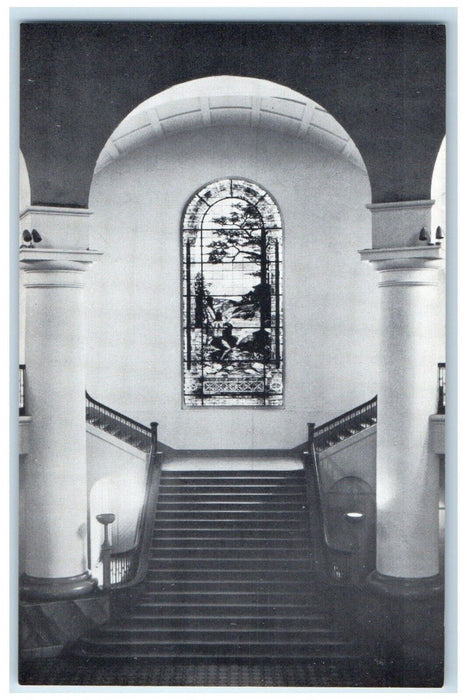 c1940 Stairwell Stained Glass Window Missouri Pacific Depot Texas TX Postcard