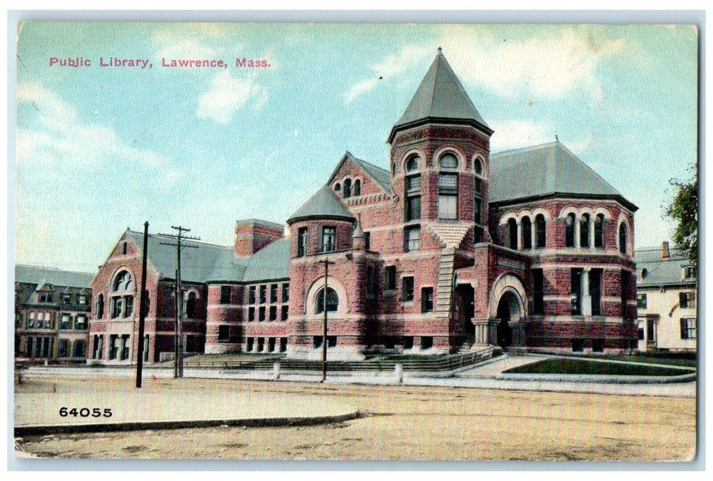 1910 Exterior Public Library Building Lawrence Massachusetts MA Vintage Postcard