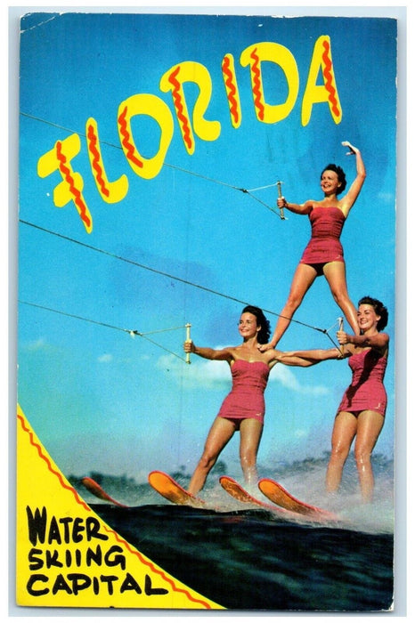 1966 Water Skiing Capital Pyramid Water Skiers Florida Cypress Gardens Postcard